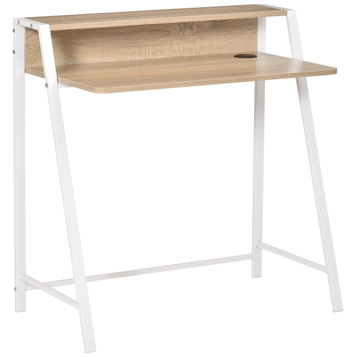 Secretária Mesa de Computador 84x45x85cm com Bancada de Madeira e Pés de Metal Estilo Moderno para Escritório Estúdio Dormitório Carga Máxima 20kg Carvalho e Branco