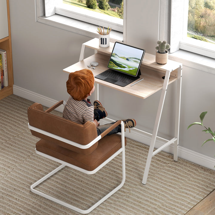 Secretária Mesa de Computador 84x45x85cm com Bancada de Madeira e Pés de Metal Estilo Moderno para Escritório Estúdio Dormitório Carga Máxima 20kg Carvalho e Branco