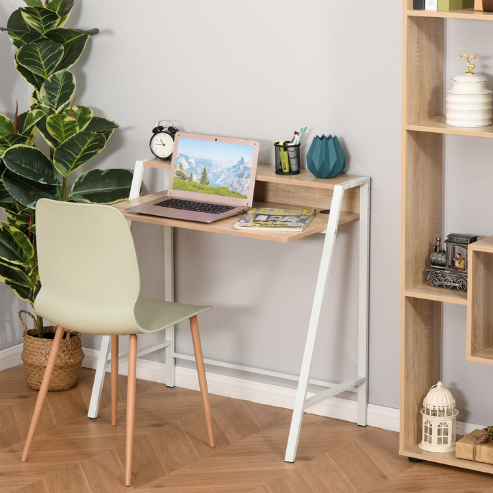 Secretária Mesa de Computador 84x45x85cm com Bancada de Madeira e Pés de Metal Estilo Moderno para Escritório Estúdio Dormitório Carga Máxima 20kg Carvalho e Branco