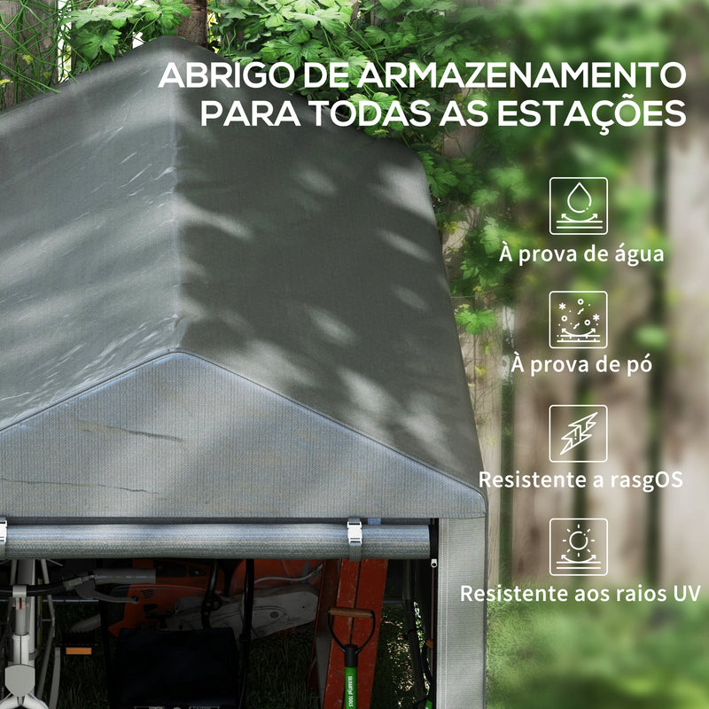 Abrigo para Ferramentas Bicicletas e Motos 1,2x1,8x1,65 m Garagem Portátil com 2 Habitações Porta com Fecho de Correr Impermeável Anti-UV para Jardim Cinza Escuro