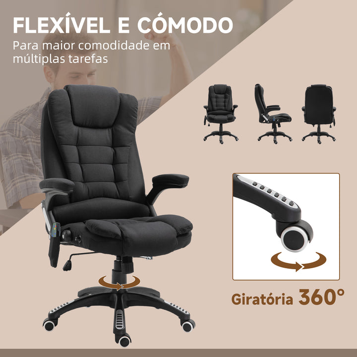 Cadeira de Massagem com 6 Pontos de Massagem Cadeira de Escritório Reclinável até 130° com Função de Aquecimento Altura Ajustável e Rodas para Estúdio 68x72x110-120 cm Preto