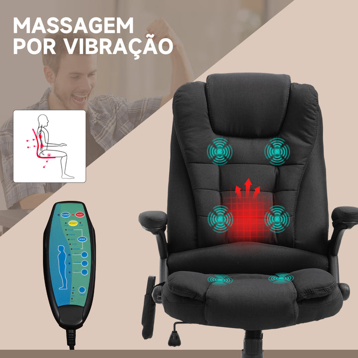 Cadeira de Massagem com 6 Pontos de Massagem Cadeira de Escritório Reclinável até 130° com Função de Aquecimento Altura Ajustável e Rodas para Estúdio 68x72x110-120 cm Preto