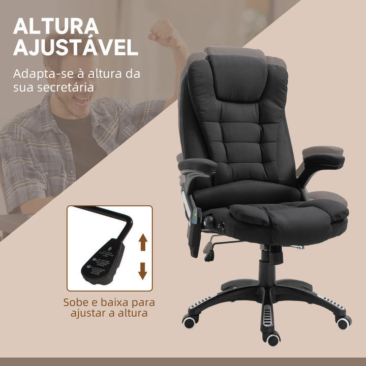 Cadeira de Massagem com 6 Pontos de Massagem Cadeira de Escritório Reclinável até 130° com Função de Aquecimento Altura Ajustável e Rodas para Estúdio 68x72x110-120 cm Preto