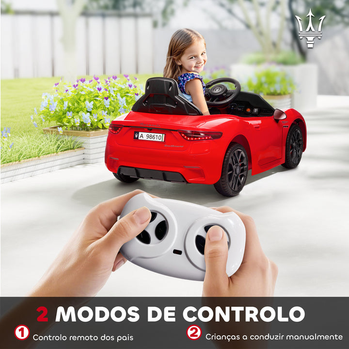 Carro Elétrico para Crianças acima de 3 Anos Carro Maserati Gran Turismo Folgore Carro Elétrico com Bateria 12V Controlo Remoto Faróis Buzina e Música MP3 98x59x43 cm Vermelho