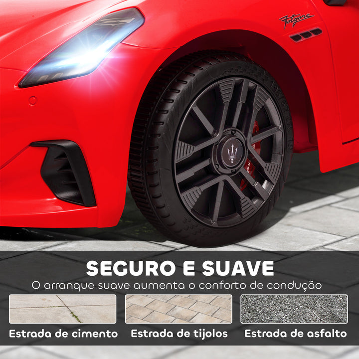 Carro Elétrico para Crianças acima de 3 Anos Carro Maserati Gran Turismo Folgore Carro Elétrico com Bateria 12V Controlo Remoto Faróis Buzina e Música MP3 98x59x43 cm Vermelho