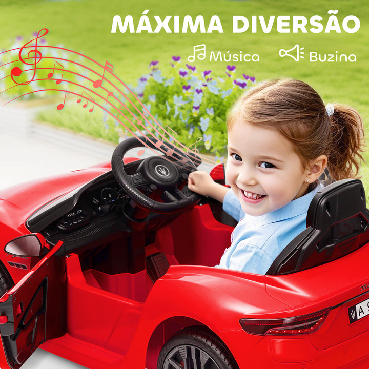 Carro Elétrico para Crianças acima de 3 Anos Carro Maserati Gran Turismo Folgore Carro Elétrico com Bateria 12V Controlo Remoto Faróis Buzina e Música MP3 98x59x43 cm Vermelho