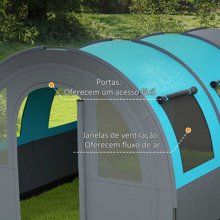 Tenda de Campismo Familiar para 5-6 Pessoas Tenda de Campismo Dobrável com 2 Quartos Portas e Bolsa de Transporte Impermeável 3000 mm para Trekking 480x260x200 cm Cinza