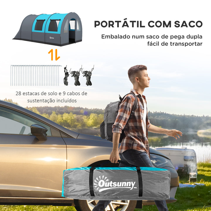 Tenda de Campismo Familiar para 5-6 Pessoas Tenda de Campismo Dobrável com 2 Quartos Portas e Bolsa de Transporte Impermeável 3000 mm para Trekking 480x260x200 cm Cinza