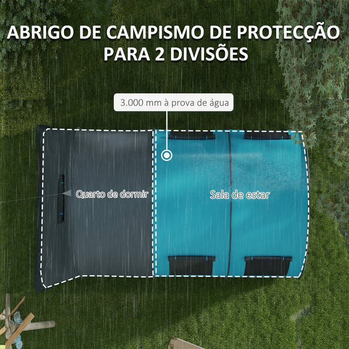 Tenda de Campismo Familiar para 5-6 Pessoas Tenda de Campismo Dobrável com 2 Quartos Portas e Bolsa de Transporte Impermeável 3000 mm para Trekking 480x260x200 cm Cinza