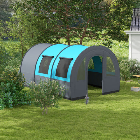 Tenda de Campismo Familiar para 5-6 Pessoas Tenda de Campismo Dobrável com 2 Quartos Portas e Bolsa de Transporte Impermeável 3000 mm para Trekking 480x260x200 cm Cinza