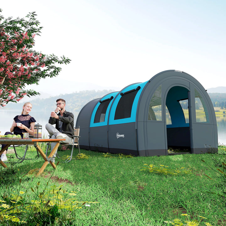 Tenda de Campismo Familiar para 5-6 Pessoas Tenda de Campismo Dobrável com 2 Quartos Portas e Bolsa de Transporte Impermeável 3000 mm para Trekking 480x260x200 cm Cinza