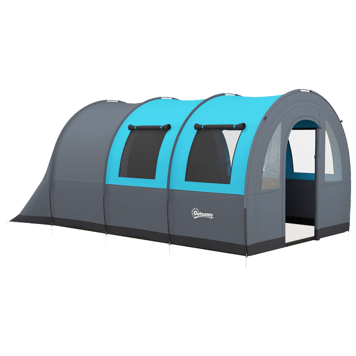 Tenda de Campismo Familiar para 5-6 Pessoas Tenda de Campismo Dobrável com 2 Quartos Portas e Bolsa de Transporte Impermeável 3000 mm para Trekking 480x260x200 cm Cinza