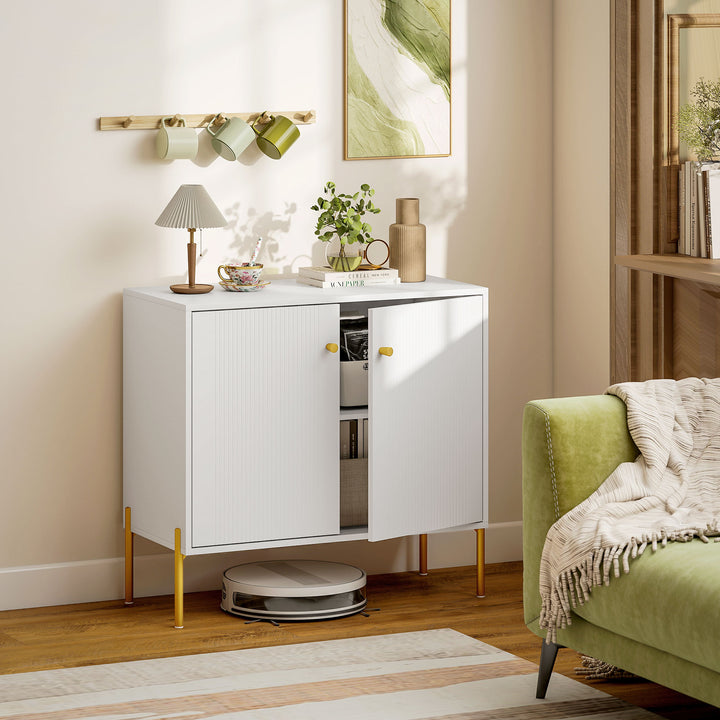 Aparador Moderno de 2 Portas Aparador de Sala com Prateleiras Ajustáveis Bancada com Efeito Mármore Pernas de Aço para Cozinha Entrada Quarto 80x39,1x76 cm Branco