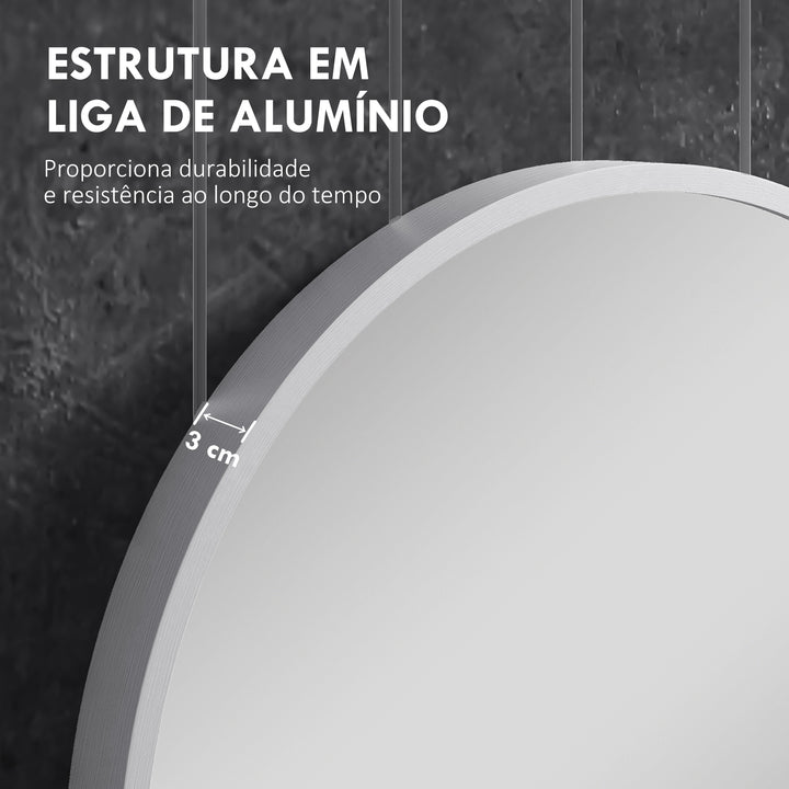 Espelho Casa de Banho 60x90 cm Espelho Decorativo de Parede com Estrutura de Alumínio para Sala de Estar Entrada Corredor Horizontal ou Vertical Prata