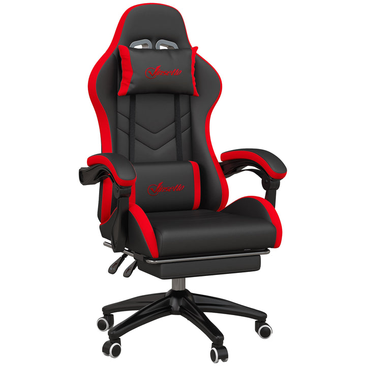 Cadeira Gaming Ergonómica Reclinável 135° Cadeira Gamer Racing de Couro PU com Suporte Lombar Altura Ajustável Apoio para a Cabeça e Apoio para os Pés Retrátil 65x65x129 cm Preto e Vermelho