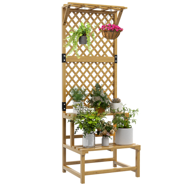 Suporte para Plantas de Madeira com Treliça Suporte para Vasos de 2 Níveis para Jardim Pátio Terraço Varanda 60x50x166 cm Madeira
