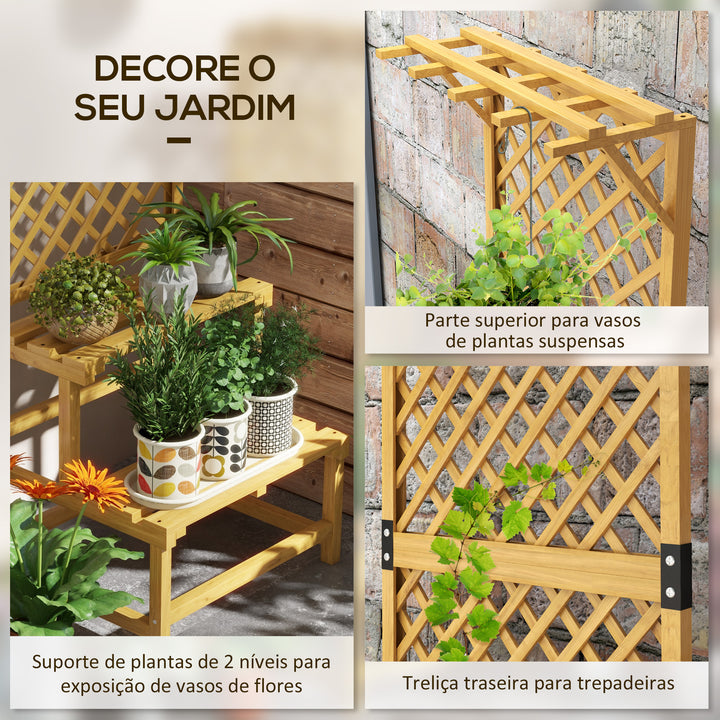 Suporte para Plantas de Madeira com Treliça Suporte para Vasos de 2 Níveis para Jardim Pátio Terraço Varanda 60x50x166 cm Madeira