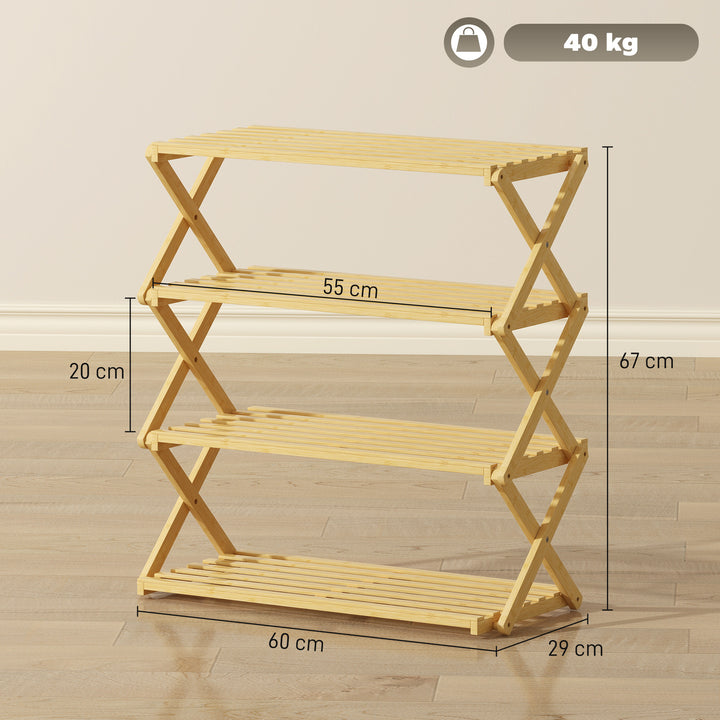 Sapateira Estreita de Bambu Sapateira Vertical Dobrável de 4 Níveis Sem Instalação Prateleira para Sapatos para Entrada Corredor Quarto 60x29x67 cm Madeira