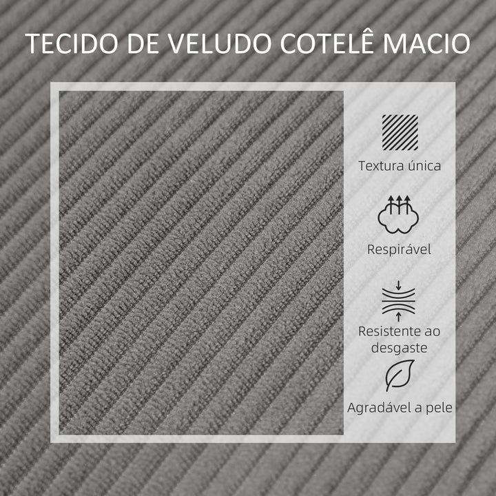 Sofá de 2 Lugares Estofado em Veludo Cotelê Sofá Sala de Estar sem Apoio para os Braços com 2 Entradas USB 1 Entrada Tipo C e Pés de Madeira Sofá Pequeno Carga 240 kg 110x60x85 cm Cinza