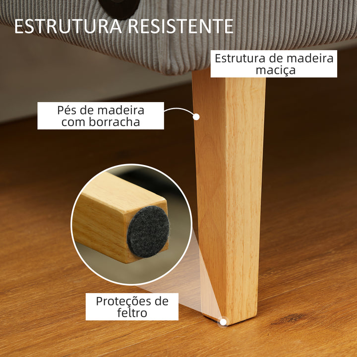 Sofá de 2 Lugares Estofado em Veludo Cotelê Sofá Sala de Estar sem Apoio para os Braços com 2 Entradas USB 1 Entrada Tipo C e Pés de Madeira Sofá Pequeno Carga 240 kg 110x60x85 cm Cinza