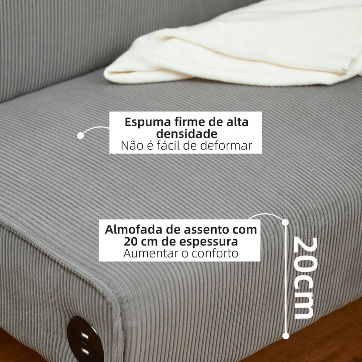 Sofá de 2 Lugares Estofado em Veludo Cotelê Sofá Sala de Estar sem Apoio para os Braços com 2 Entradas USB 1 Entrada Tipo C e Pés de Madeira Sofá Pequeno Carga 240 kg 110x60x85 cm Cinza