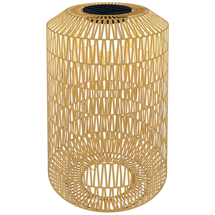 Candeeiro de Jardim em Vime Sintético Candeeiro Solar com Luzes LED Ligação e Desligação Automática Desenho Boémio Impermeável para Exterior Pátio Ø30x55 cm Madeira