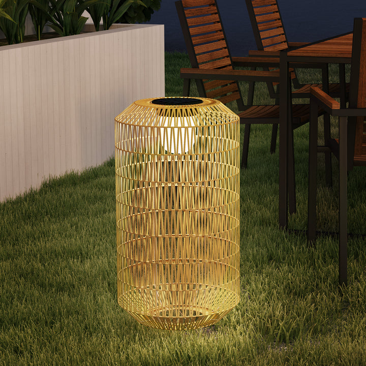 Candeeiro de Jardim em Vime Sintético Candeeiro Solar com Luzes LED Ligação e Desligação Automática Desenho Boémio Impermeável para Exterior Pátio Ø30x55 cm Madeira