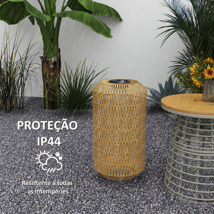 Candeeiro de Jardim em Vime Sintético Candeeiro Solar com Luzes LED Ligação e Desligação Automática Desenho Boémio Impermeável para Exterior Pátio Ø30x55 cm Madeira