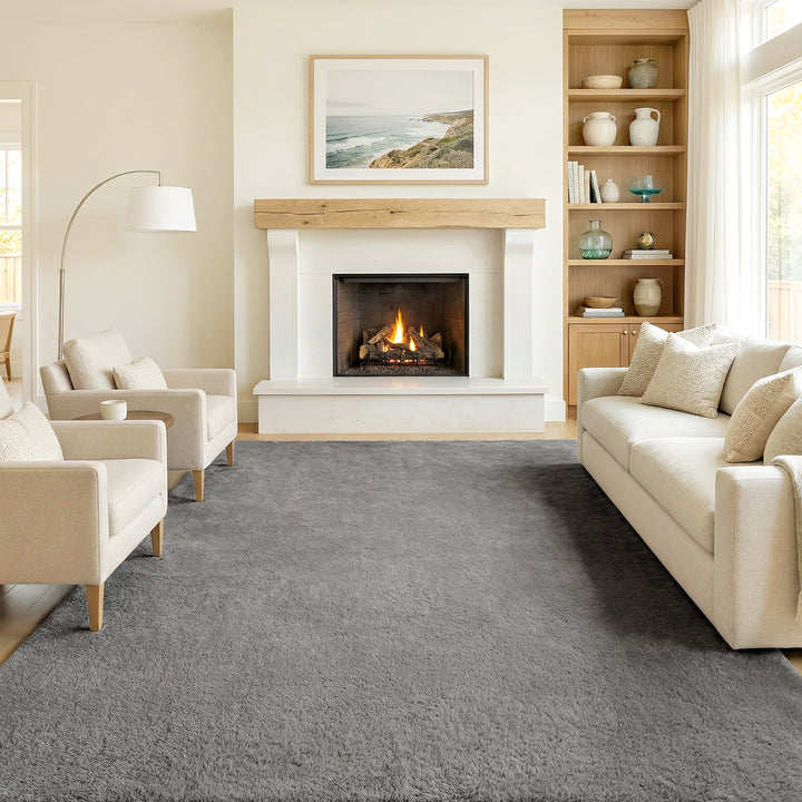 Tapete para Sala de Estar 230x160 cm Tapete Lavável à Máquina Pelo Longo Macio Estilo Moderno Tapete para Sala de Estar Quarto Sala de Jantar Cinza