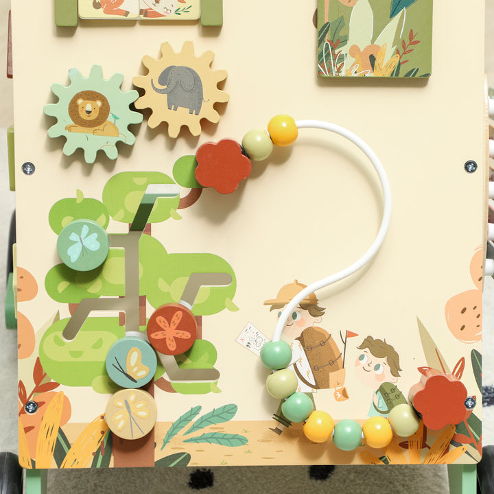 Andador de Madeira para Bebé Centro de Atividades de Aprendizagem Montessori com Controlo de Velocidade com Xilofone Engrenagens Labirinto Contas para Crianças a partir de 18 Meses 33,5x36x46,8 cm Verde