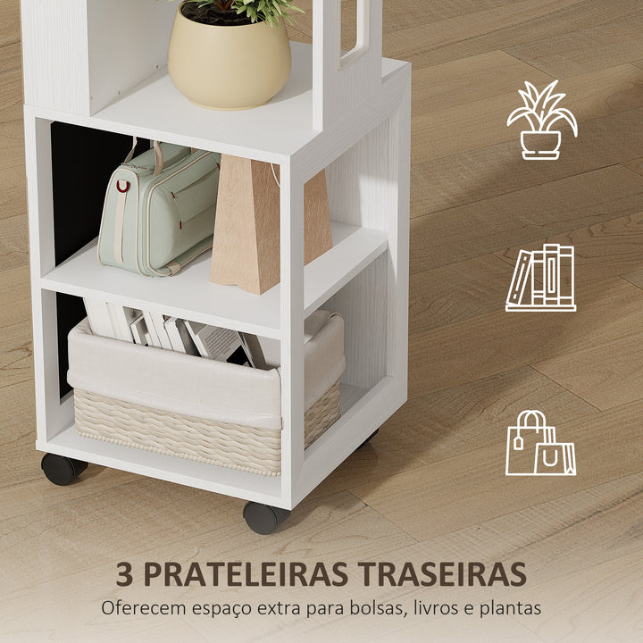 Espelho com Arrumação para Joias Luzes LED Armário para Joias com Rotação de 360° Espelho Fecho com Chave Compartimentos Superfície Branca e Forro 37x40x165,5 cm Branco