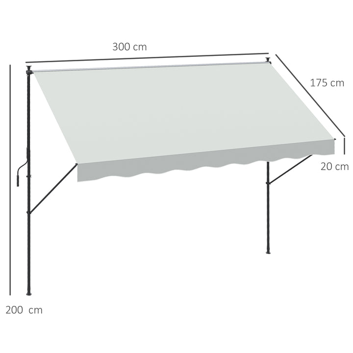 Toldo Manual Retrátil 300x170x200-290cm Toldo Ajustável com Manivela Proteção Solar UV40+ para Varanda Jardim Creme