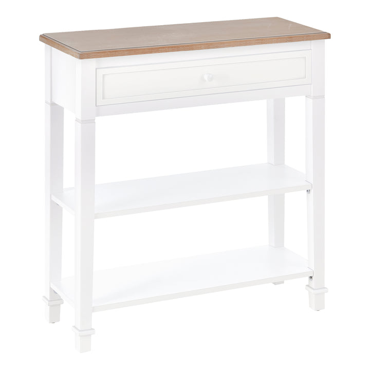Mesa consola com 2 prateleiras 1 Gaveta Retro Removível 75,6x27,5x80,5 cm Branco