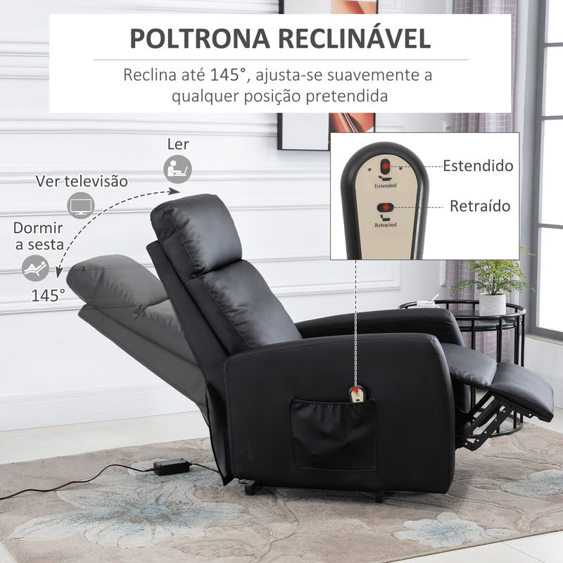 Poltrona Relax Levanta Pessoas Poltrona Elétrica Reclinável a 145° com Controlo Remoto Apoio para Pés para Pessoas Idosas 67x95x105 cm Preto