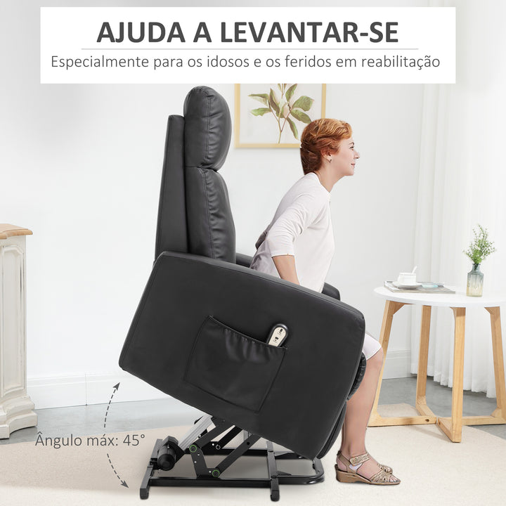 Poltrona Relax Levanta Pessoas Poltrona Elétrica Reclinável a 145° com Controlo Remoto Apoio para Pés para Pessoas Idosas 67x95x105 cm Preto