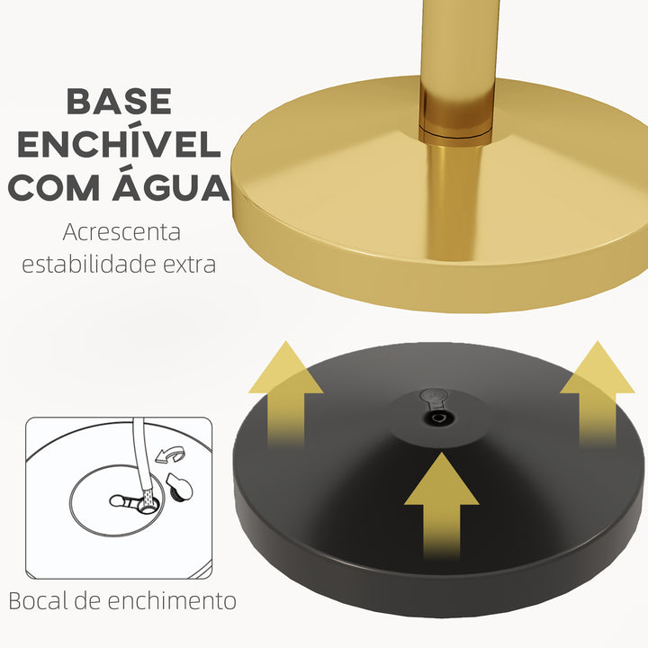 Conjunto de 2 Postes Separadores em Aço Inoxidável Barreiras de Segurança com Corda de Veludo Vermelho de 1,5 m e Base Preenchível com Água, para Teatro Festa Casamento Dourado