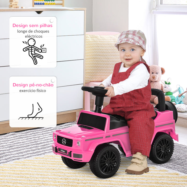 Carro Andador para Bebés de 12 a 36 Meses Carro Andador com Licença Mercedes G350 com Compartimento de Arrumação e Volante Carga 25 kg 62,5x28,5x45 cm Rosa
