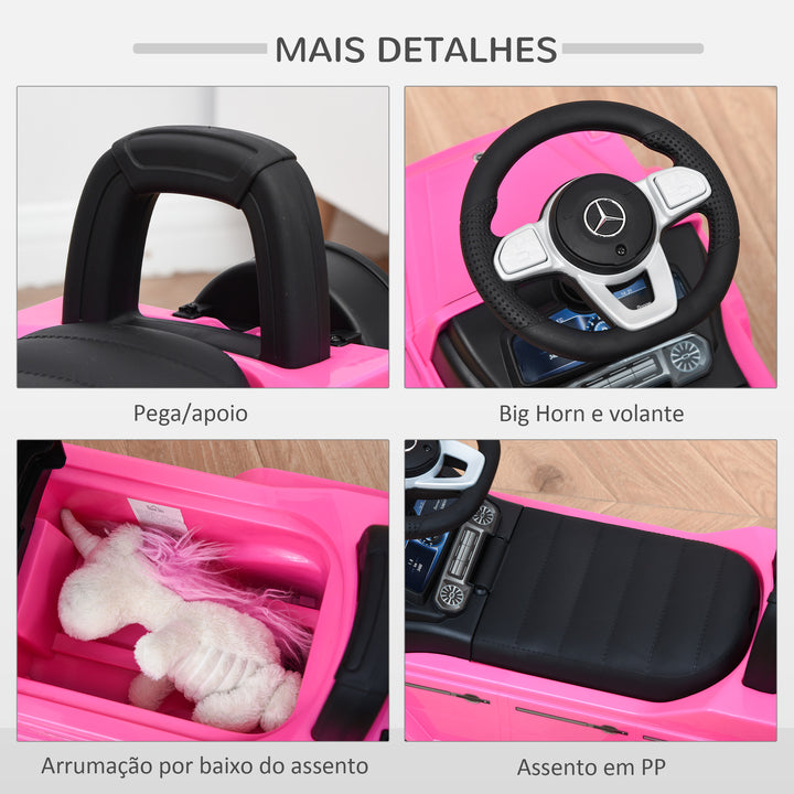 Carro Andador para Bebés de 12 a 36 Meses Carro Andador com Licença Mercedes G350 com Compartimento de Arrumação e Volante Carga 25 kg 62,5x28,5x45 cm Rosa