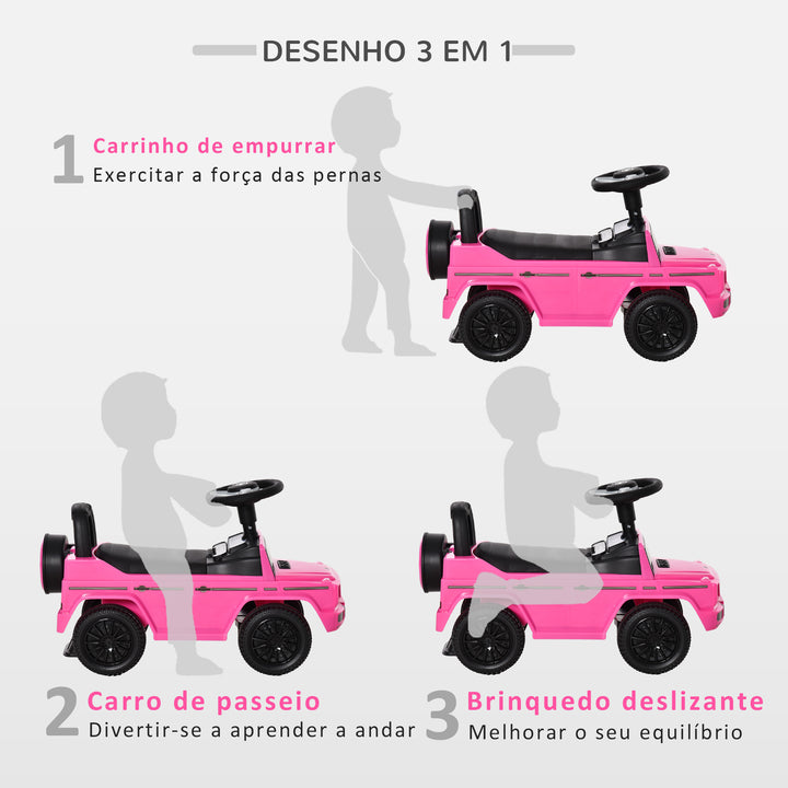 Carro Andador para Bebés de 12 a 36 Meses Carro Andador com Licença Mercedes G350 com Compartimento de Arrumação e Volante Carga 25 kg 62,5x28,5x45 cm Rosa