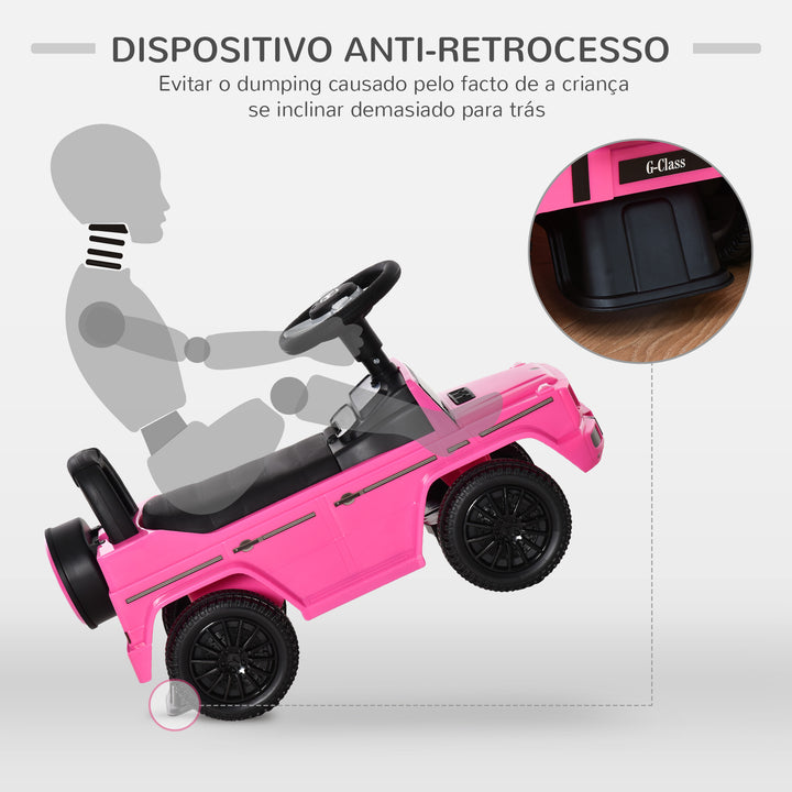 Carro Andador para Bebés de 12 a 36 Meses Carro Andador com Licença Mercedes G350 com Compartimento de Arrumação e Volante Carga 25 kg 62,5x28,5x45 cm Rosa