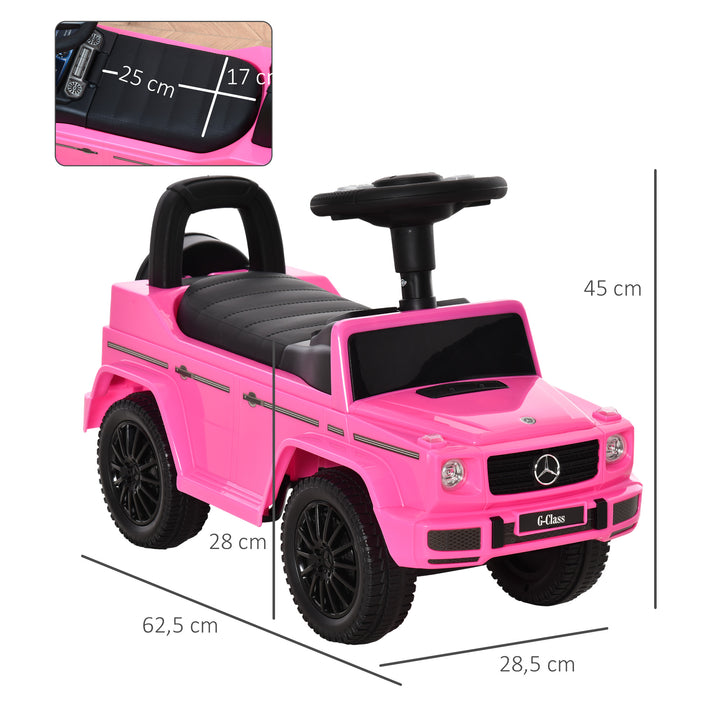 Carro Andador para Bebés de 12 a 36 Meses Carro Andador com Licença Mercedes G350 com Compartimento de Arrumação e Volante Carga 25 kg 62,5x28,5x45 cm Rosa