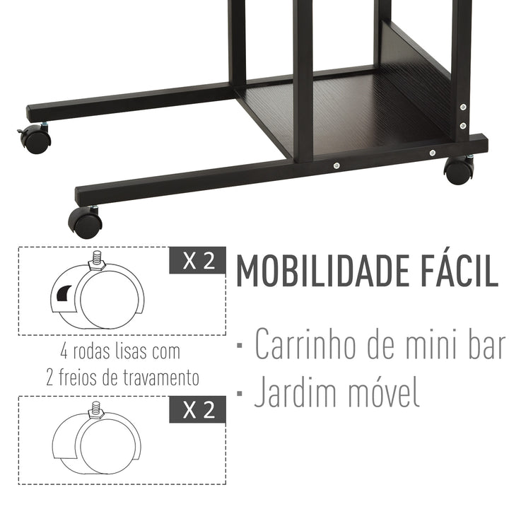 Mesa Lateral para Sofá Mesa lateral em Forma de C com 4 rodas Giratórias Freios Altura Ajustável 3 níveis Estrutura Metálica 80x40x72-82cm Preto