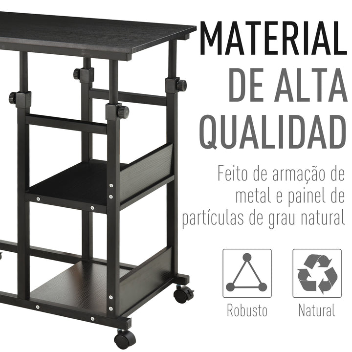 Mesa Lateral para Sofá Mesa lateral em Forma de C com 4 rodas Giratórias Freios Altura Ajustável 3 níveis Estrutura Metálica 80x40x72-82cm Preto