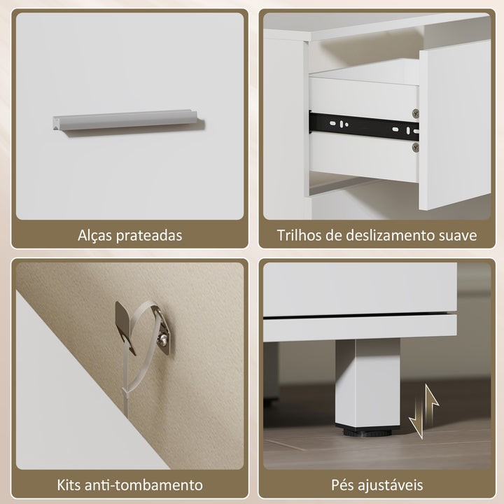 Móvel para Lavatório Pousar de Casa de Banho com 2 Gavetas Móvel para Lavatório com Gaveta Superior Dividida para Lavatório sem Pedestal 80x30x60 cm Branco