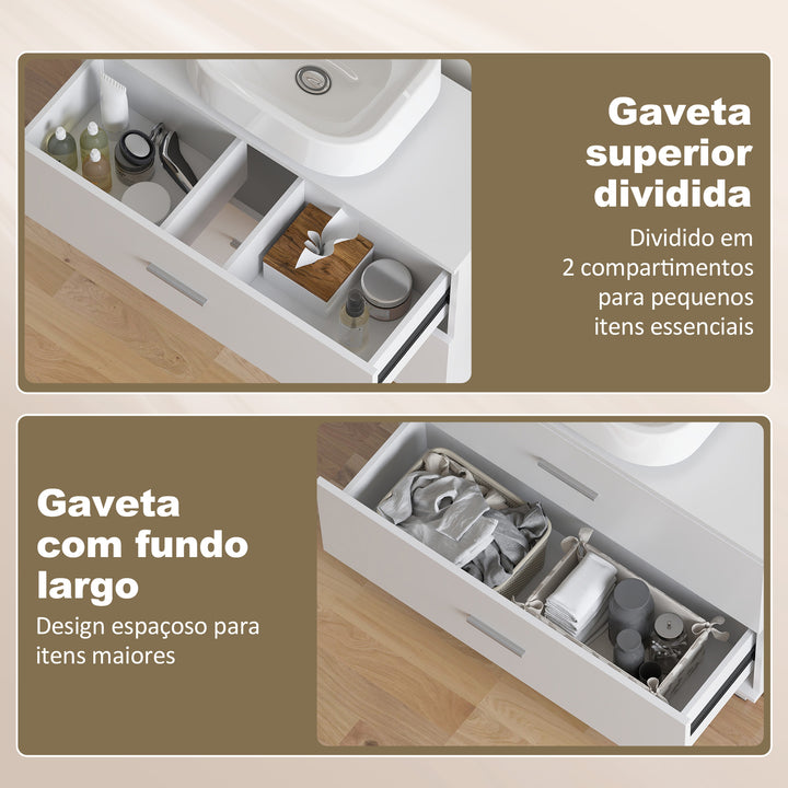 Móvel para Lavatório Pousar de Casa de Banho com 2 Gavetas Móvel para Lavatório com Gaveta Superior Dividida para Lavatório sem Pedestal 80x30x60 cm Branco