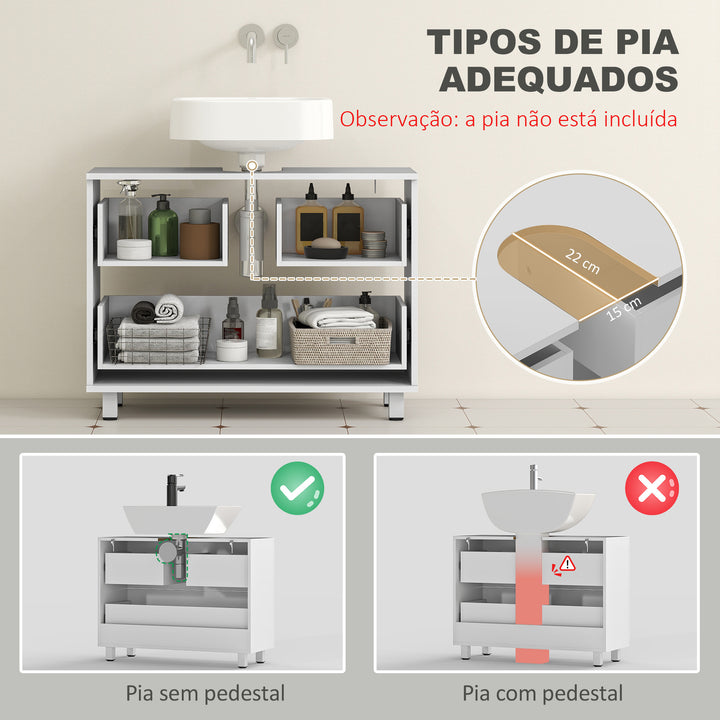 Móvel para Lavatório Pousar de Casa de Banho com 2 Gavetas Móvel para Lavatório com Gaveta Superior Dividida para Lavatório sem Pedestal 80x30x60 cm Branco
