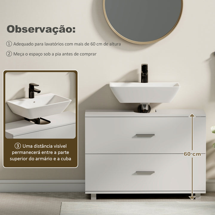 Móvel para Lavatório Pousar de Casa de Banho com 2 Gavetas Móvel para Lavatório com Gaveta Superior Dividida para Lavatório sem Pedestal 80x30x60 cm Branco