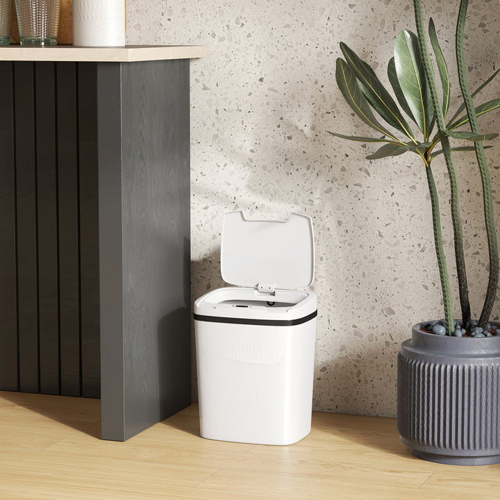 Balde de Lixo Automático 15L Papeleira de Cozinha com Sensor Infravermelhos e Modo Manual Anel de Retenção Antimarcas, para Escritório Casa 27,6x21,4x33,5 cm Branco