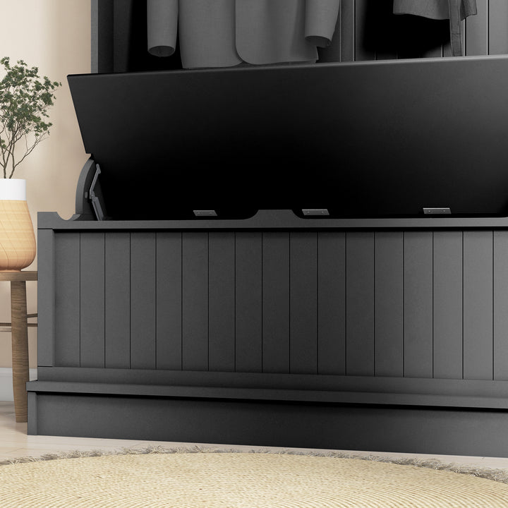 Móvel Cabide de Entrada com Banco Armário de Entrada com Cabide 5 Ganchos e Espaço de Armazenamento 96x34x179,7 cm Preto