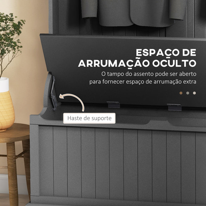 Móvel Cabide de Entrada com Banco Armário de Entrada com Cabide 5 Ganchos e Espaço de Armazenamento 96x34x179,7 cm Preto